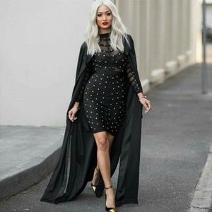 Long Sleeve Metal Studded Bandage N Mesh dress